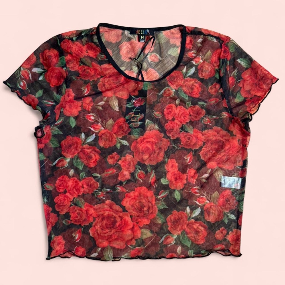 dELiA*s Red & Black Floral Sheer top
